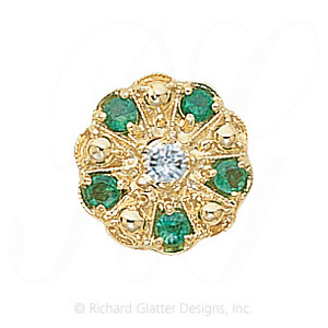 GS093 D/E - 14 Karat Gold Slide with Diamond center and Emerald accents 